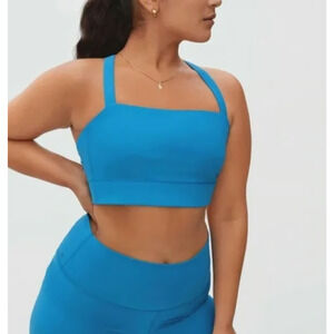 EVERLANE Women's The Perform Crop Top Small Blue Criss-Cross Sports Bra NWT